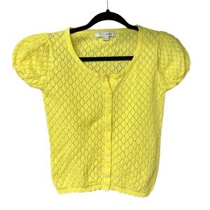 Pointelle Knit Short Sleeve Button Up Cardigan - size M (fits like a small)